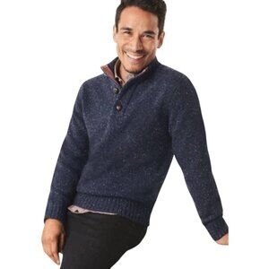 Untuckit Mens Large Blue Speckled Button Mock Neck Lambswool fitted Sweater